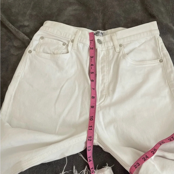 Agolde Riley High Rise Button Fly Raw Hem White Jeans - Picture 8 of 11